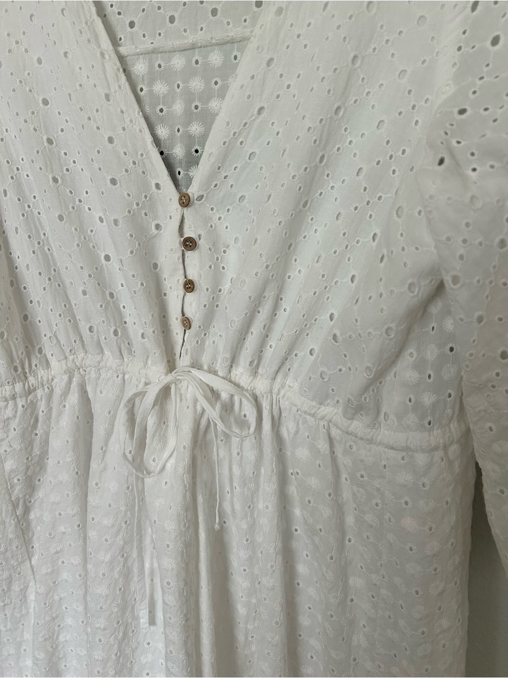 Zara | White Openwork Embroidered Eyelet Midi Dress | Size XS - Picture 7 of 9